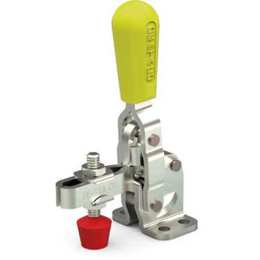 Popular toggle clamp series with ergonomic handle grip with neoprene spindle, flanged base, and U-bar.