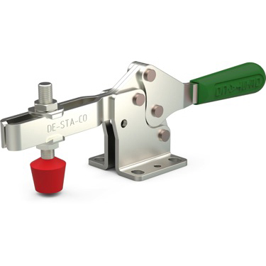 Low profile, horizontal hold down clamp with large hand clearance, flanged base, and U-bar.